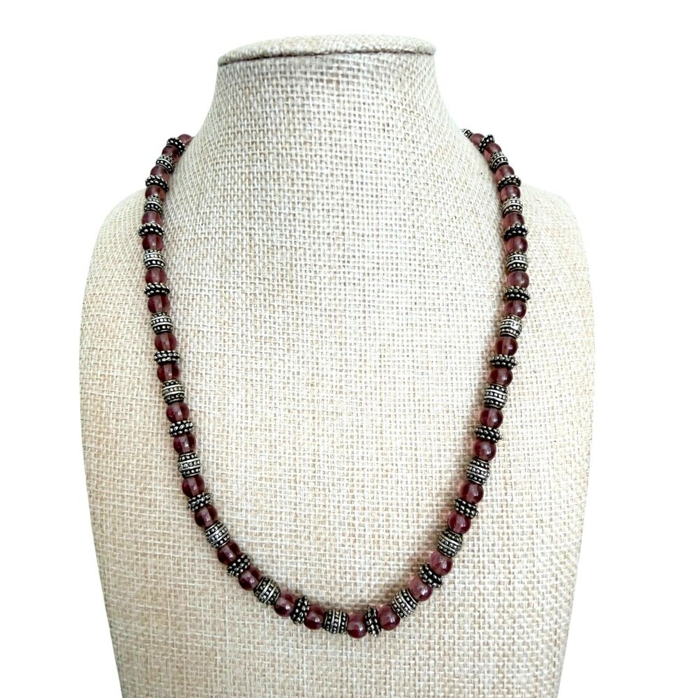 Napier Silver Tone Purple Glass Beads Granulated Metal Spacers Necklace